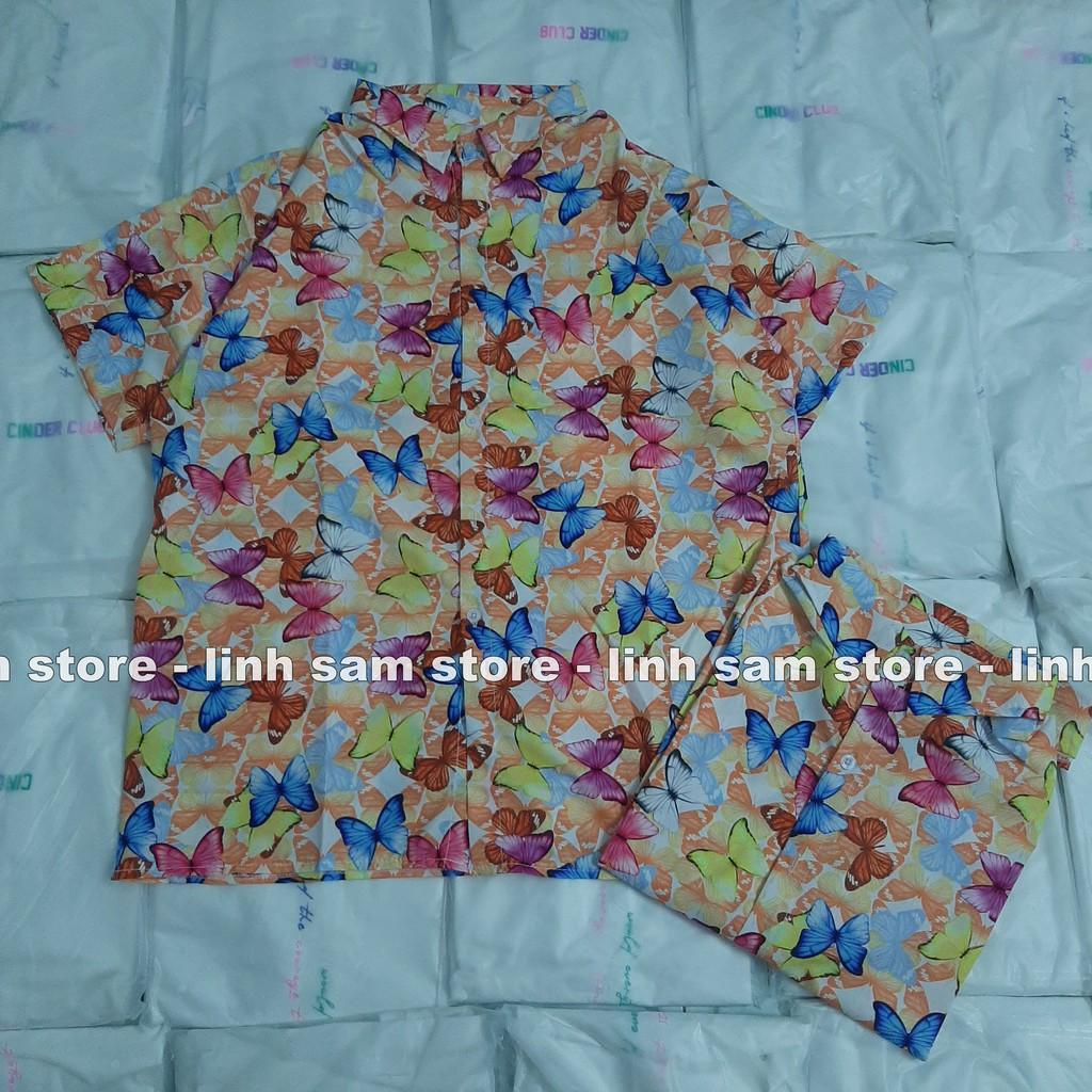 Áo SƠ MI NỮ SAM CLO form rộng in 3D cổ bẻ tay ngắn - lỡ dáng ulzzang freesize unisex mặc cặp, nhóm in hình ĐÀN BƯỚM COLORFUL