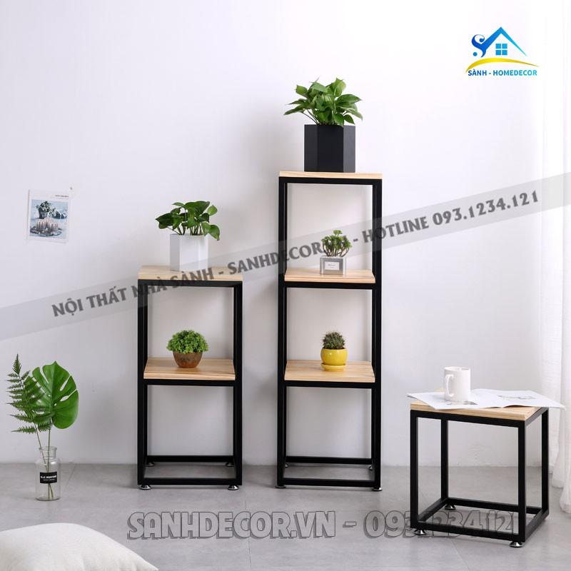 Kệ trang trí phòng khách đẹp đơn giản, kệ để đồ đa năng khung sắt KTT01 gỗ CN phủ melamine cao cấp