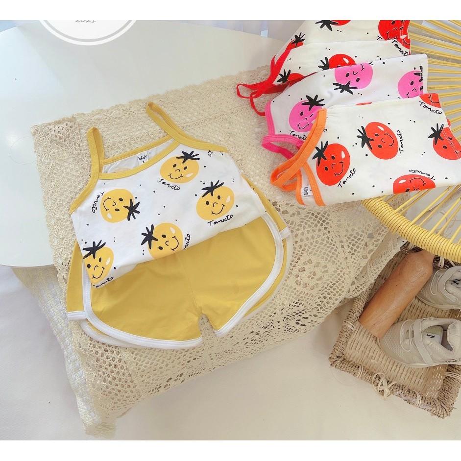 Bộ 2 Dây Bé Gái Vải Cotton tàu Mềm Mát, Áo Hai Dây Cho Bé Gái Mặc Hè Thoáng Mát Họa Tiết Cà Chua Đáng Yêu