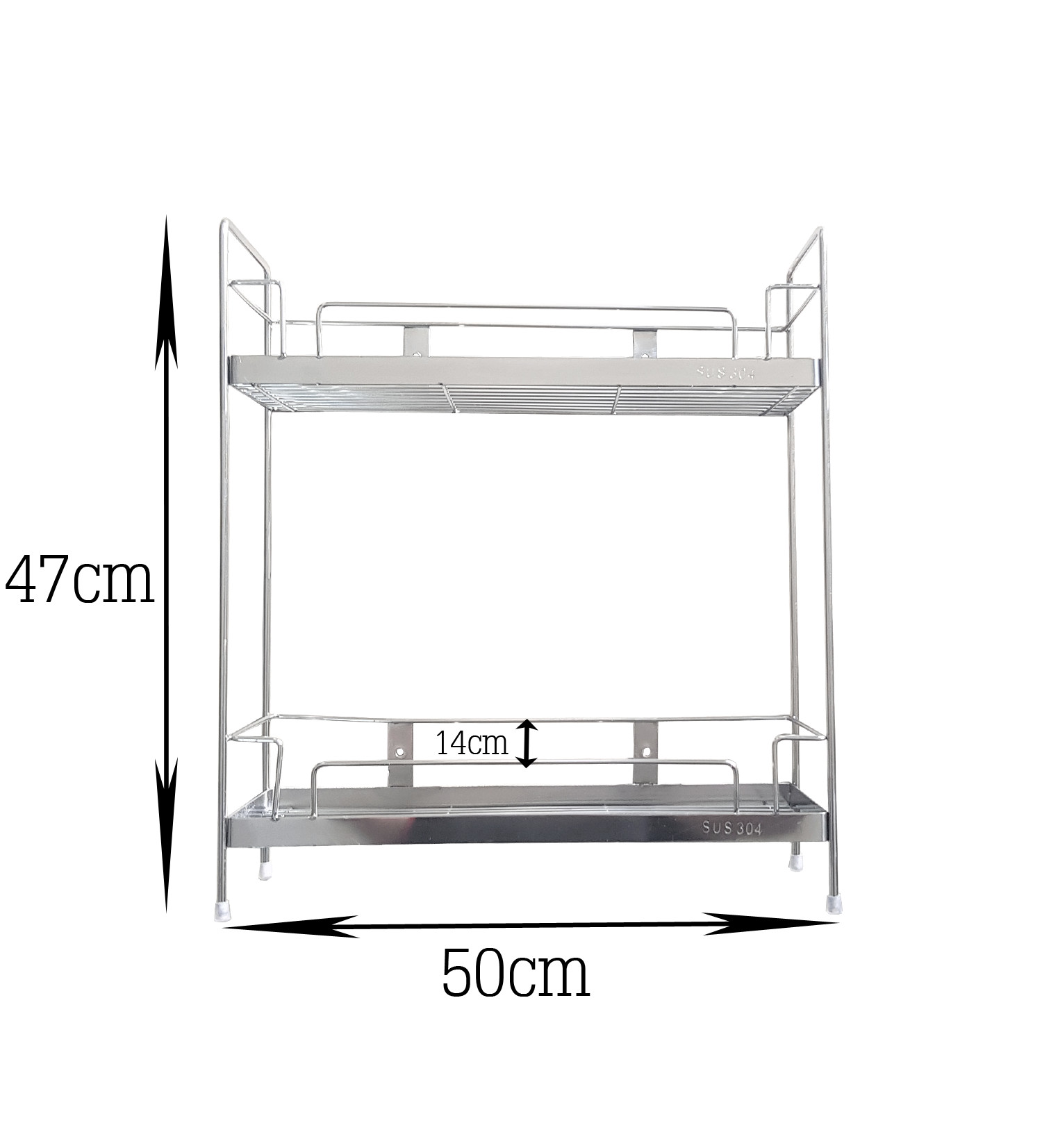 Kệ gia vị 2 tầng đứng - INOX 304 - 14 x 50cm