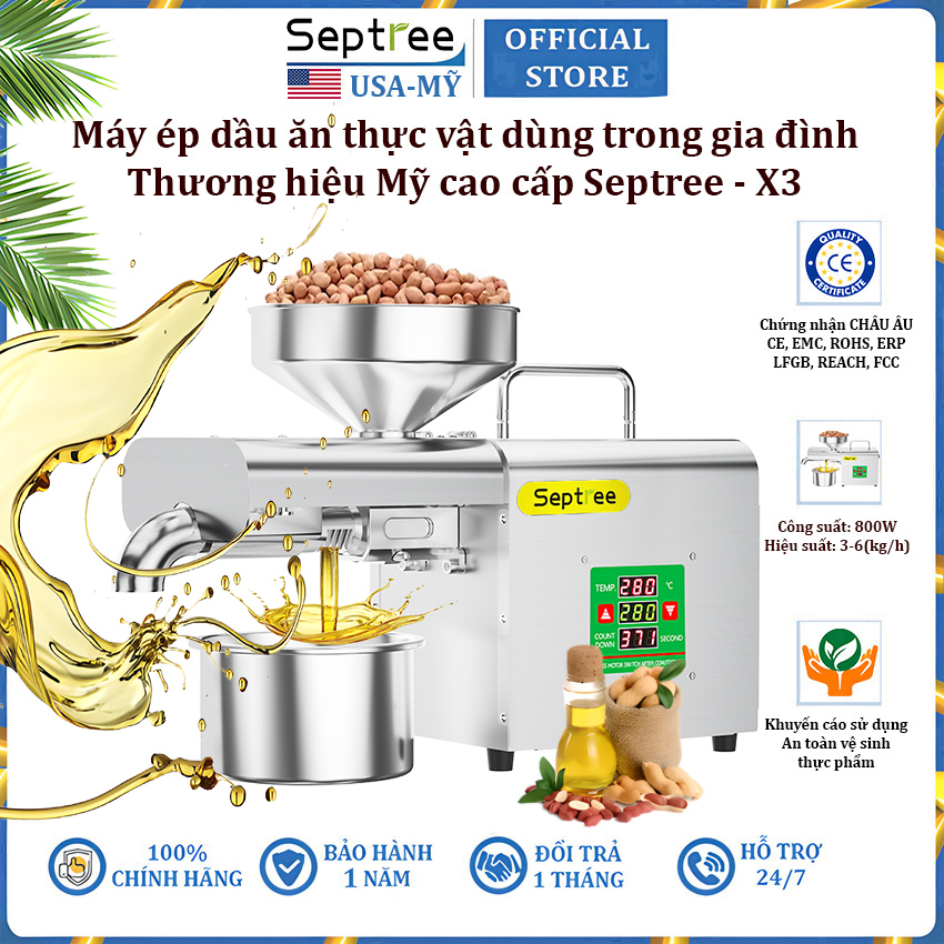 Máy ép dầu ăn thực vật dùng trong gia đình thương hiệu Septree X3 - Công suất 800W - Hàng chính hãng (BH 12 THÁNG)