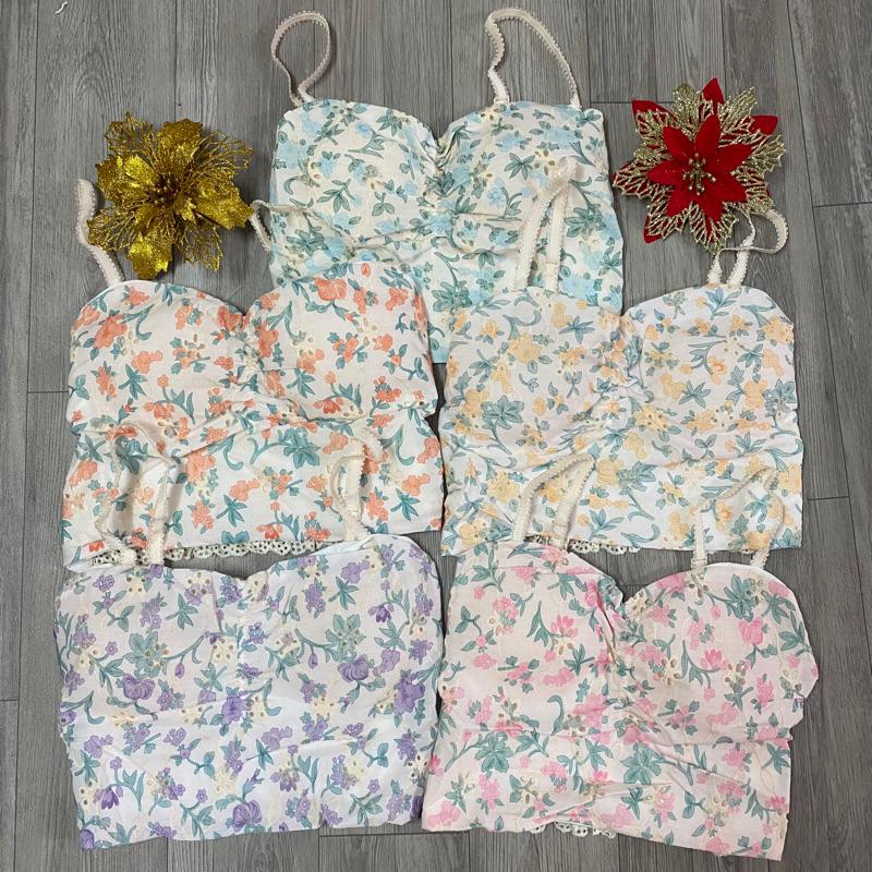 Áo bra 2 dây hoa nhỏ xinh có đệm mút chun lưng nhún ngực cho nữ