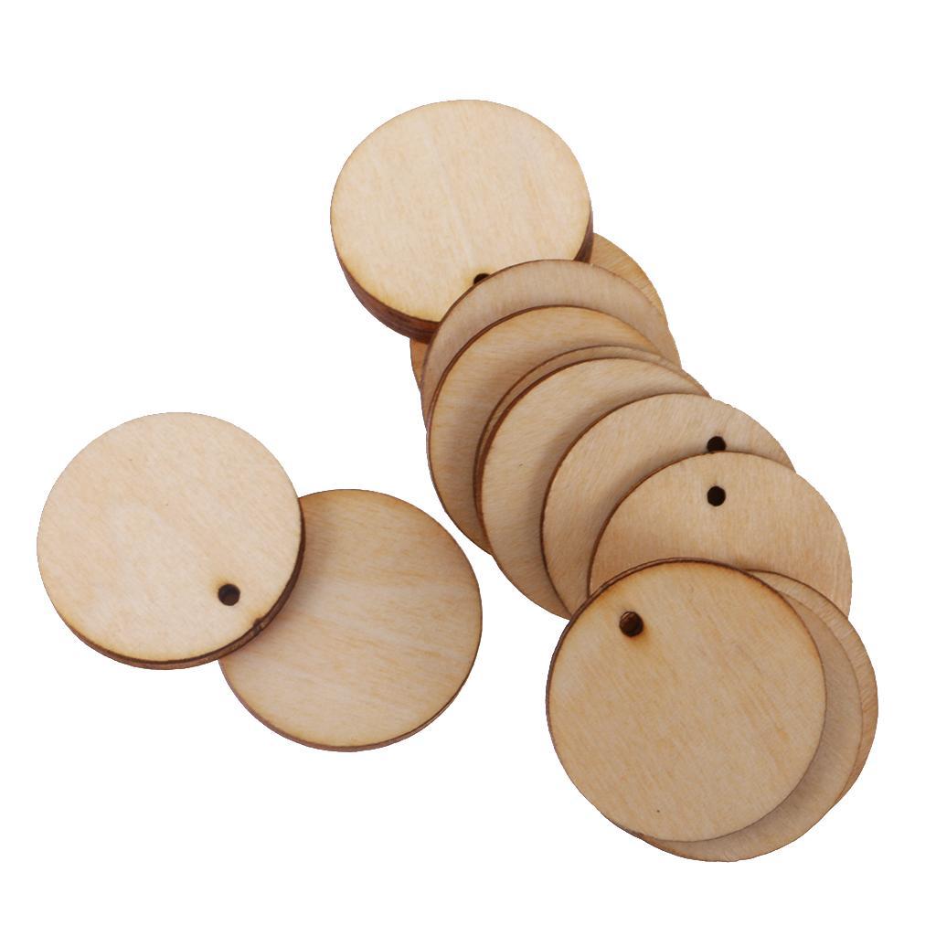 200pcs Round Unfinished Wood Pieces Slice With Hole For Art DIY Crafts