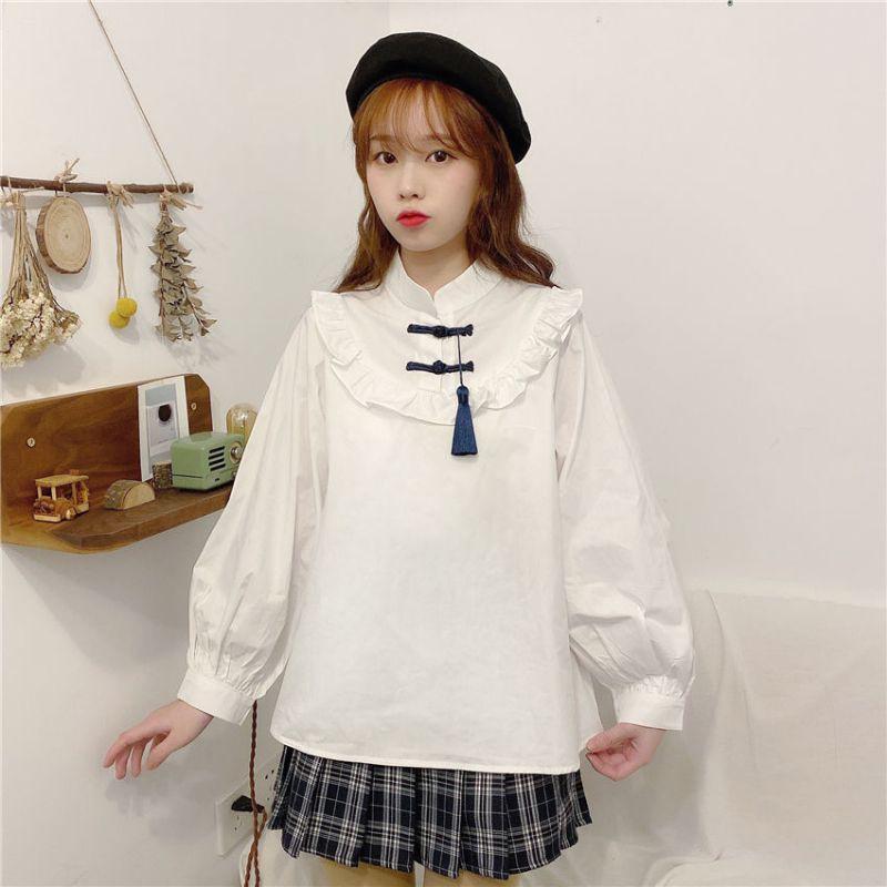 Áo sơ mi nữ cổ tàu phong cách trung hoa tay dài