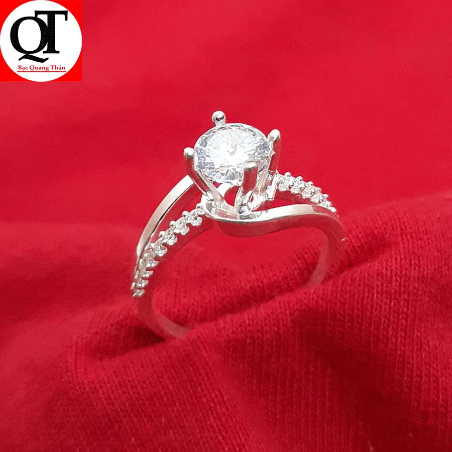 Nhẫn nữ Bạc Quang Thản, nhẫn nữ ổ cao gắn đá nhân tạo size 5,5 ly chất liệu bạc ta không xi mạ phong cách thời trang, phù hợp với mọi lứa tuổi