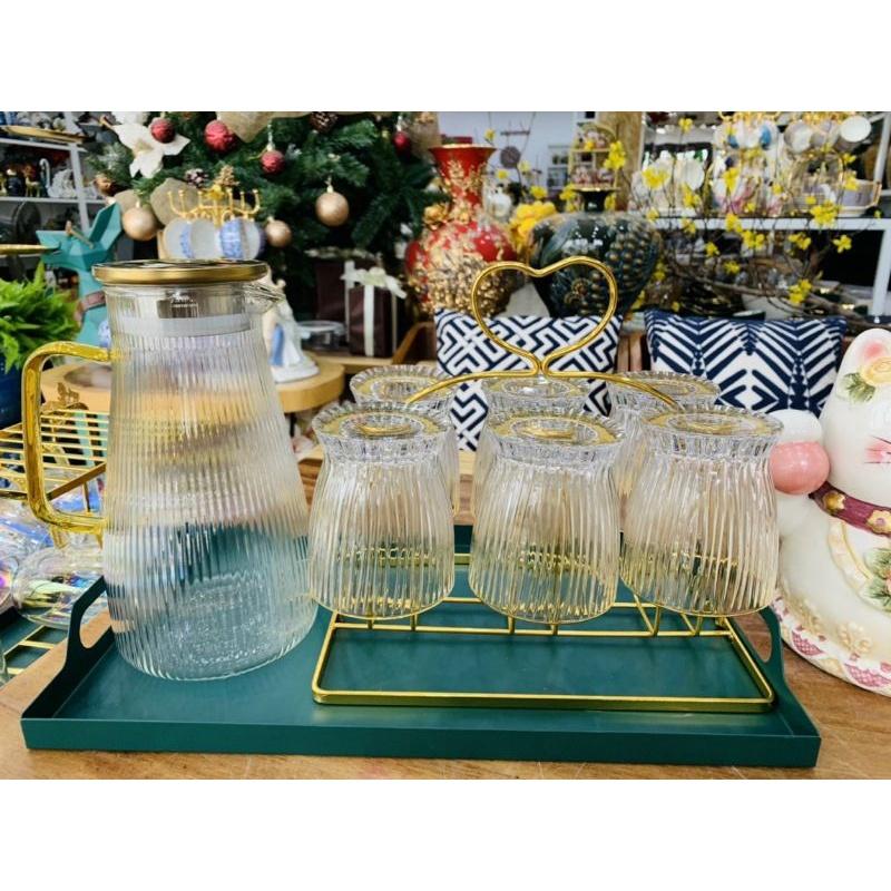 Bộ bình 6 cốc thủy tinh chịu nhiệt, Bộ bình thủy tinh đựng nước