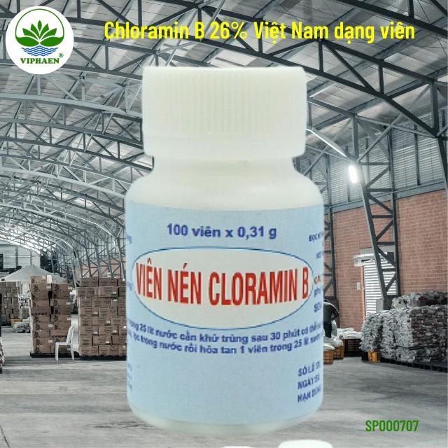 Viên nén Cloramin B 26% Ceteco Việt Nam khử trùng nước, Ngăn ngừa khử khuẩn đồ dùng gia đình, y tế (Hũ 100v)