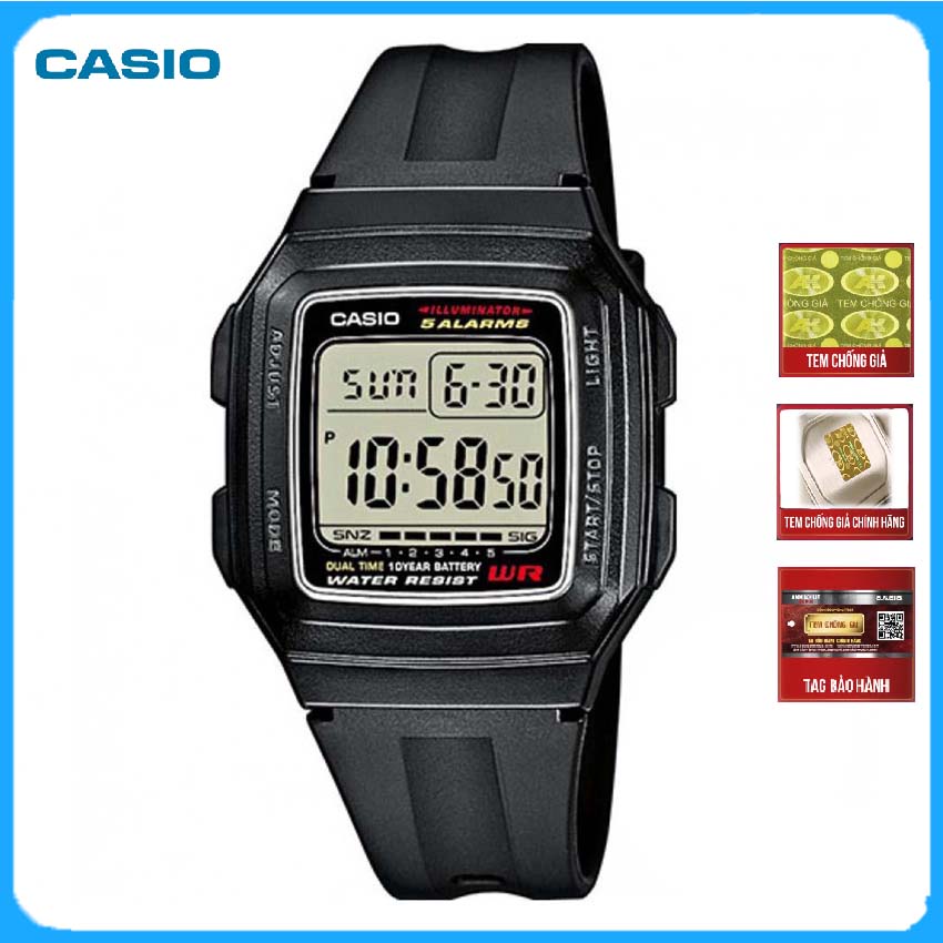 Đồng hồ unisex  Chính Hãng Casio F-201WA-1ADF Dây Nhựa