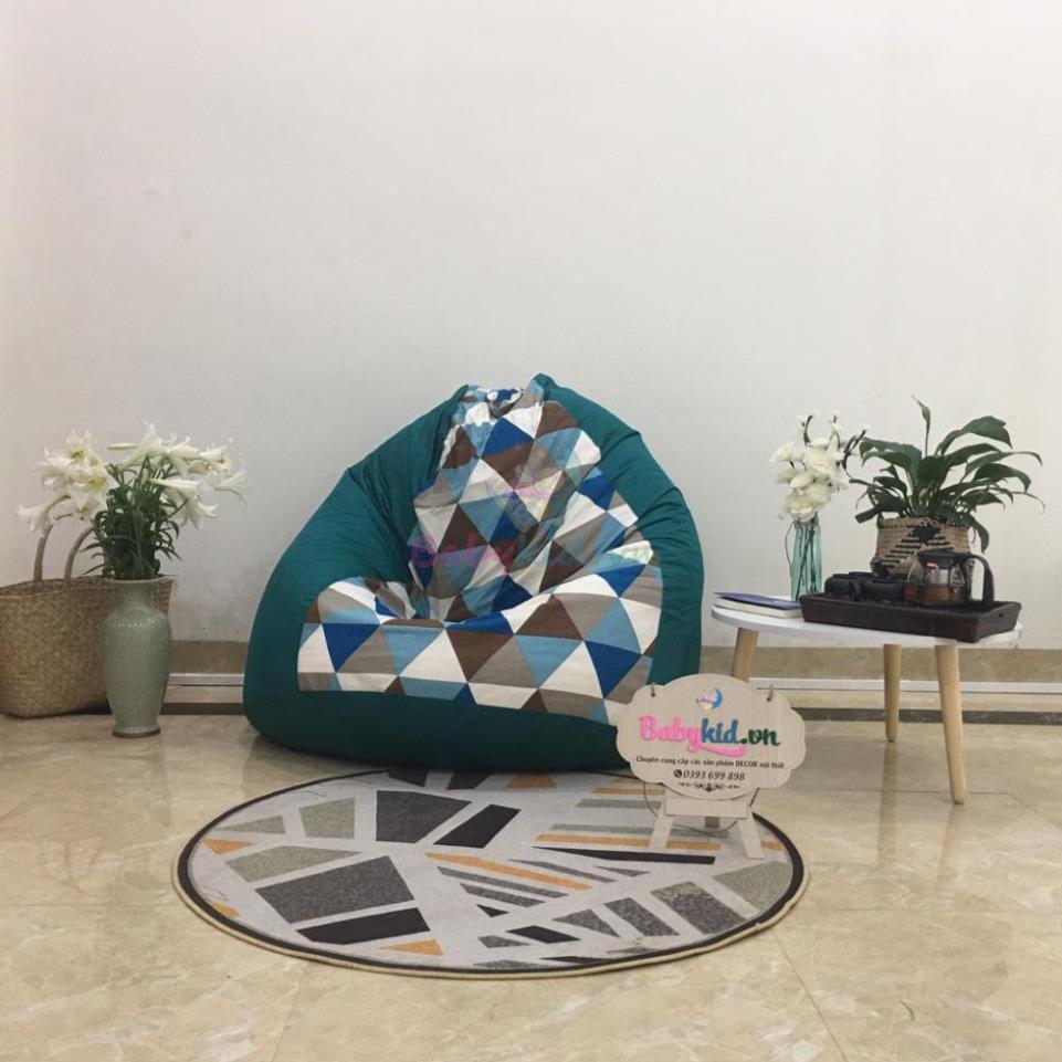 Ghế xốp dáng lê, size XL, canvas tam giác xanh mix cổ vịt kaki, có xốp