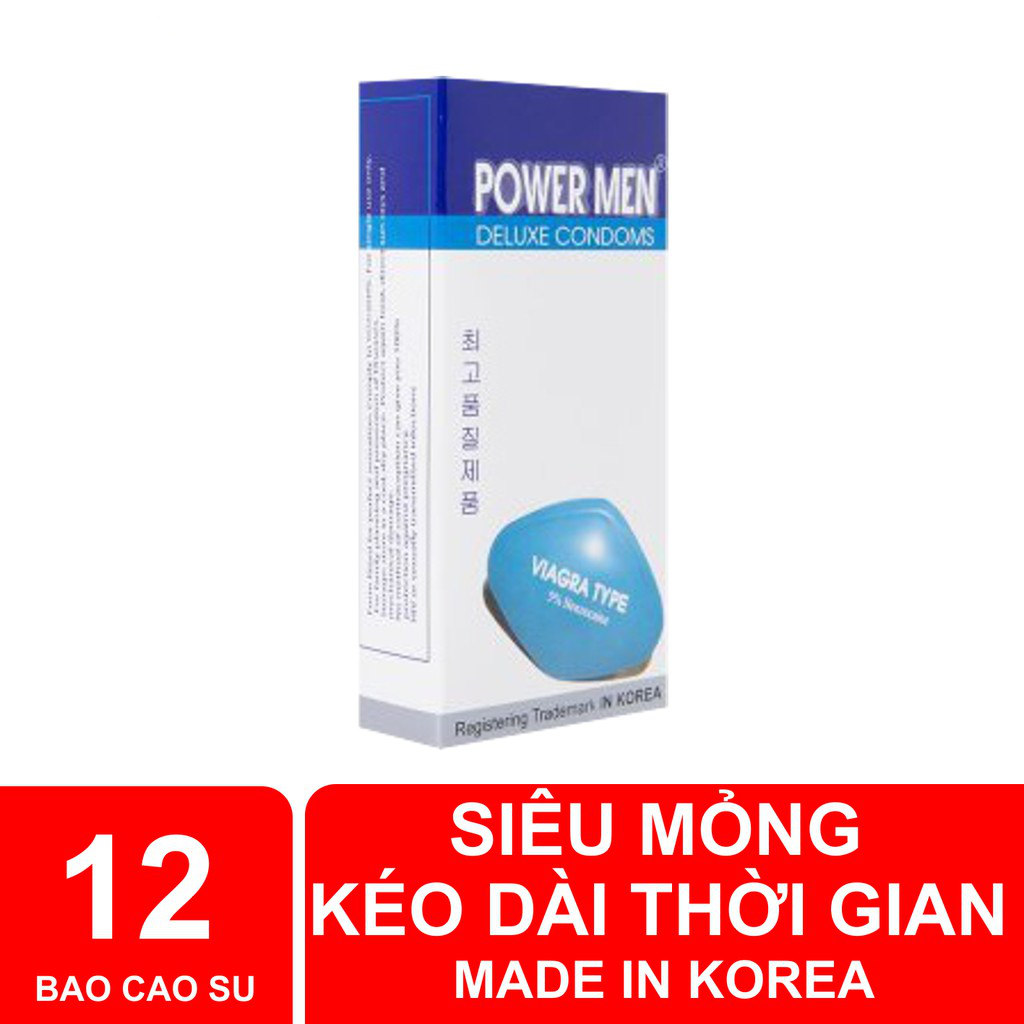 Bao cao su Powermen Siêu mỏng trơn kéo dài hộp 12 chiếc