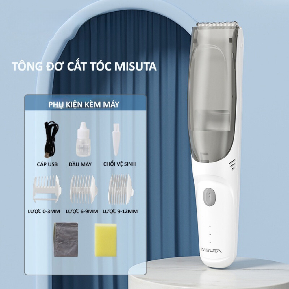 Tông Đơ Cắt Tóc Cho Bé MST Tích Hợp Vừa Cắt Vừa Hút Tóc - Tặng Kèm Miếng Quây Và Lau Tóc
