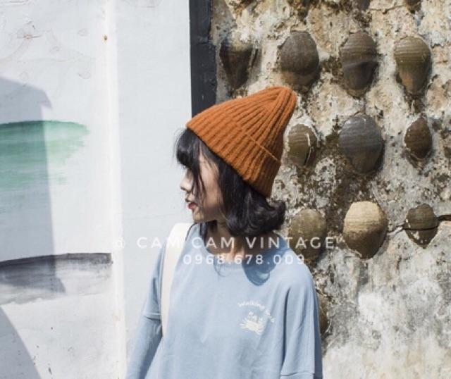 Mũ len Beanie gân xốp tone màu Vintage loại mịn xịn