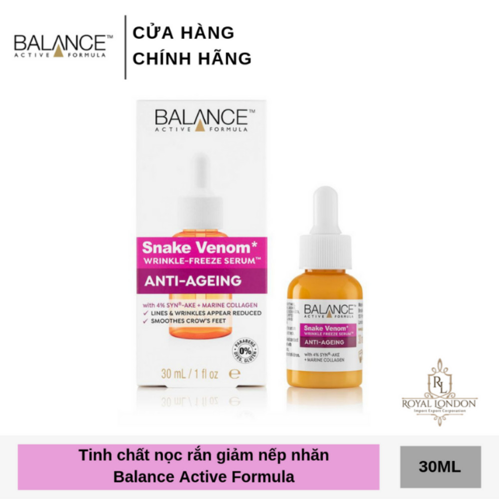 Combo Serum Chống Lão Hóa Nọc Rắn Balance Active Formula Snake Venom 30ml + kem mắt noc rắn giảm nếp nhăn, quầng thâm Balance Active Formula Snake Venom 15ml, hàng chính hãng