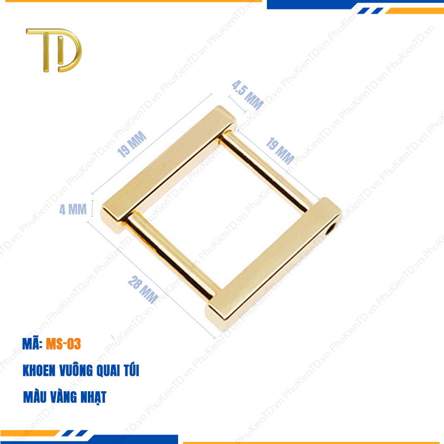 Khoen vuông gắn túi xách, Khoen chữ nhật gắn túi xách 19mm công nghệ mạ điện độ bền 5-8 năm