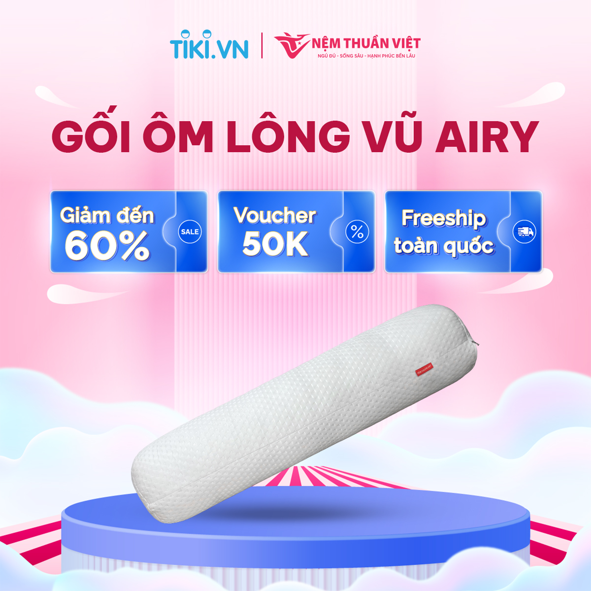 Gối Ôm Lông Vũ Airy Thuần Việt