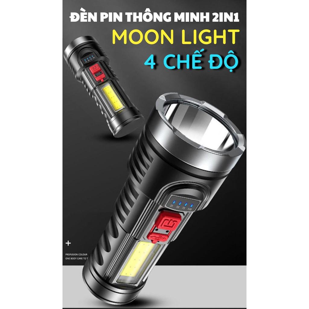 ĐÈN LED PIN SẠC CẦM TAY SIÊU SÁNG MOON LIGHT 4 CHẾ ĐỘ - AsiAmart