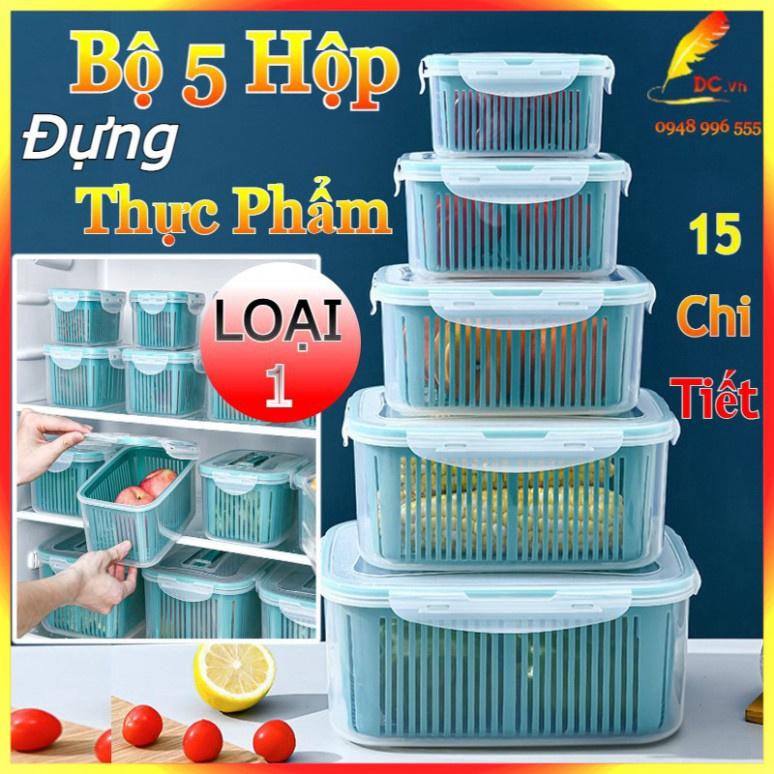 Set 5 hộp đựng thực phẩm bảo quản tủ lạnh đa năng có nắp đậy, thông minh, cao cấp - Bộ 5 hộp rổ đựng rau quả để tủ lạnh.