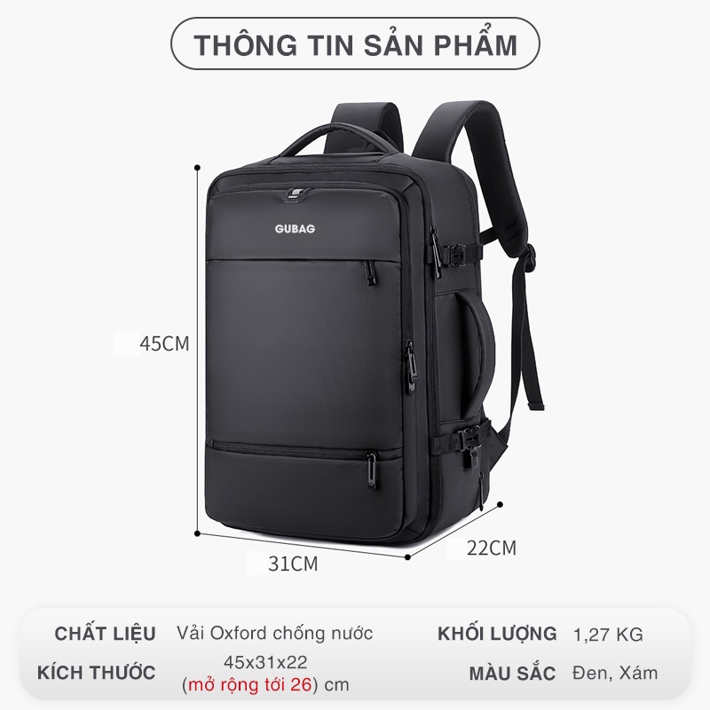 Balo du lịch nam cao cấp GB-BL42 chính hãng Gu Bag, thiết kế đa năng, đựng đồ cỡ lớn (big size), phù hợp đi công tác