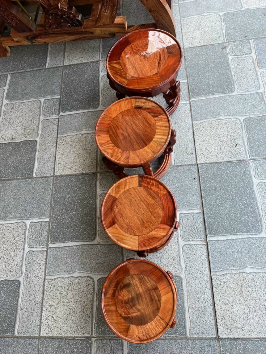Đôn gỗ tròn kỷ gỗ thờ cúng gỗ hương chân tròn cao cách điệu cao 21 cm mặt 20 cm