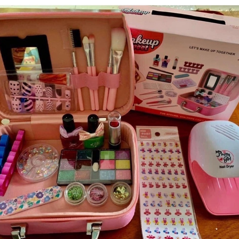 Vali Trang Điểm Cho Bé Gái, Đồ Chơi Makeup, Đồ Chơi Làm Đẹp Cao Cấp, Dễ Làm Sạch-Kèm Máy Hơ Móng