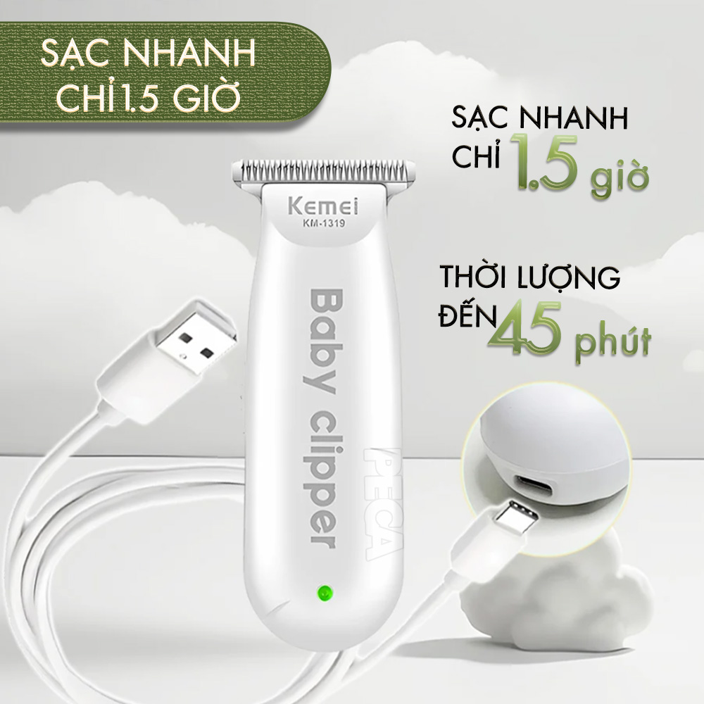 Tông đơ cắt tóc mini Kemei KM-1319 chuyên dụng cắt tóc cho bé, trẻ em sơ sinh hoạt động êm ái hạn không tiếng ồn - Hàng chính hãng