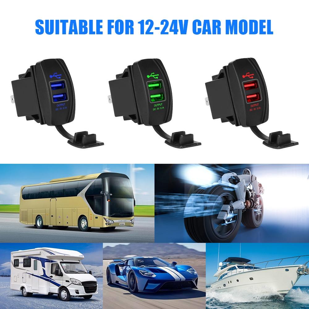Tẩu sạc hai cổng USB 5V 3.1A chống nước chống bụi thông dụng cho xe hơi