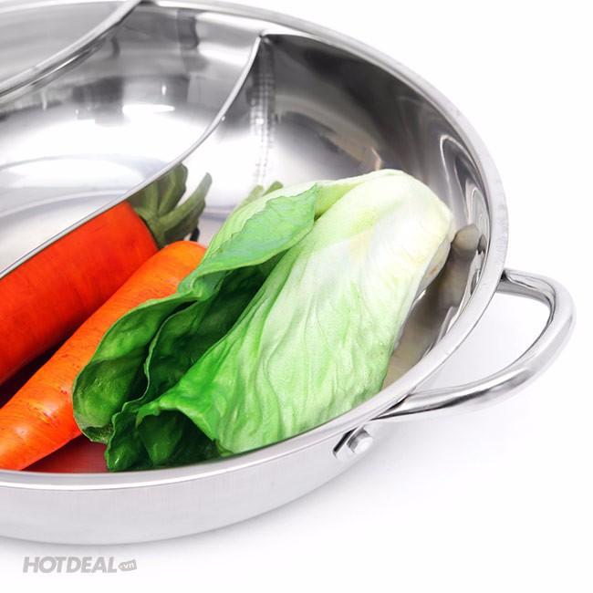 Nồi Lẩu Inox 2 Ngăn HOTPOT tặng kèm nắp kính nấu được bếp từ