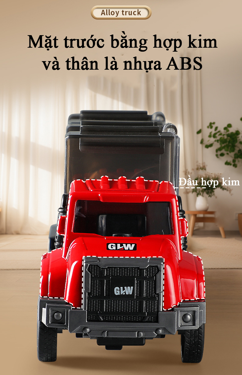 Đồ chơi xe container chở xe ô tô có hộp lưu trữ tháo rời đầu bằng hợp kim chạy cót