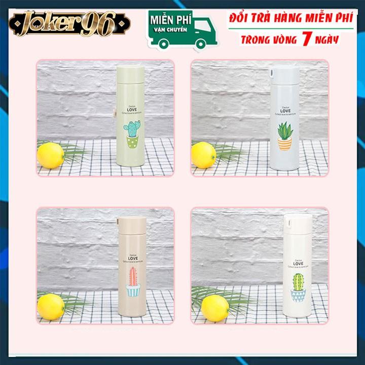 Bình giữ nhiệt in hình xương rồng 450ml lõi thủy tinh bọc và nhựa lúa mạch có dây sách tiện dụng