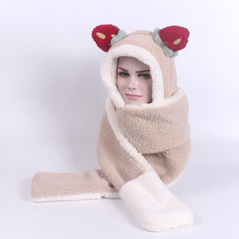 Hoạt Hình Sang Trọng Động Vật Lông Thú Giả Full Hood Dâu Nón Nữ Cô Gái Trẻ Em Trang Phục Bò Dài Khăn Găng Tay Hở Ngón Tay Bịt Tai