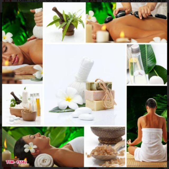 Tranh dán tường quán spa 3D in Vải Lụa UV phủ bóng cao cấp