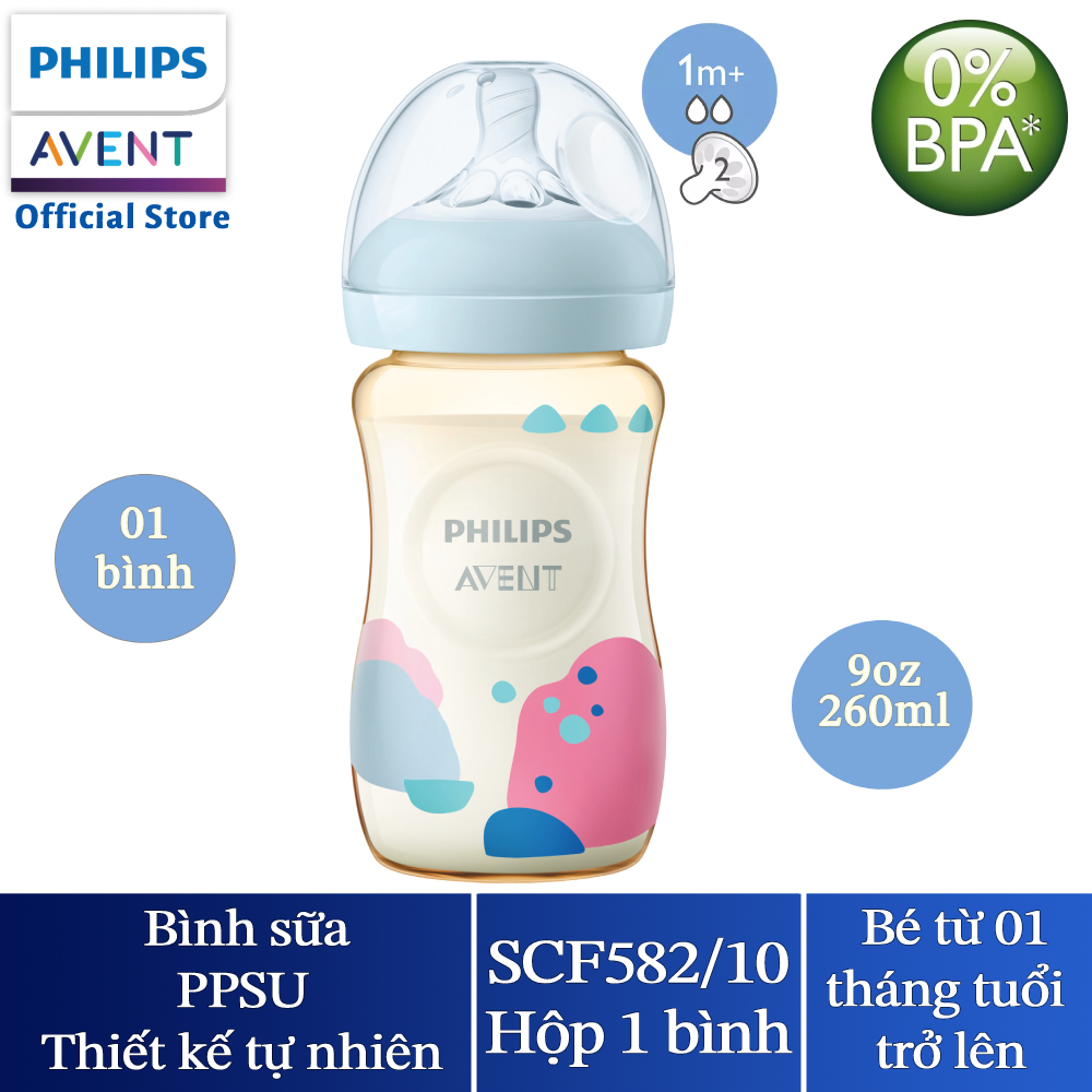 Philips Avent Bình sữa PPSU thiết kế tự nhiên 260ml cho trẻ từ 1 tháng tuổi SCF582/10