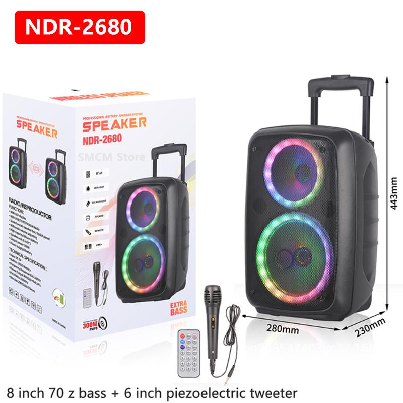 Đỉnh công suất 1500W Super Large Outdoor Loa loa 12 inch 40W Power Party Party với âm thanh điều khiển từ xa micro với micrô Color: 8 inch NDR-2680