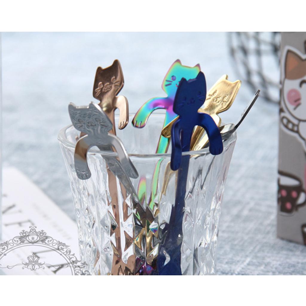 1 pc Lovely Cat Stainless Steel Hanging Spoons Dessert Spoons Tea Coffee Scoops
