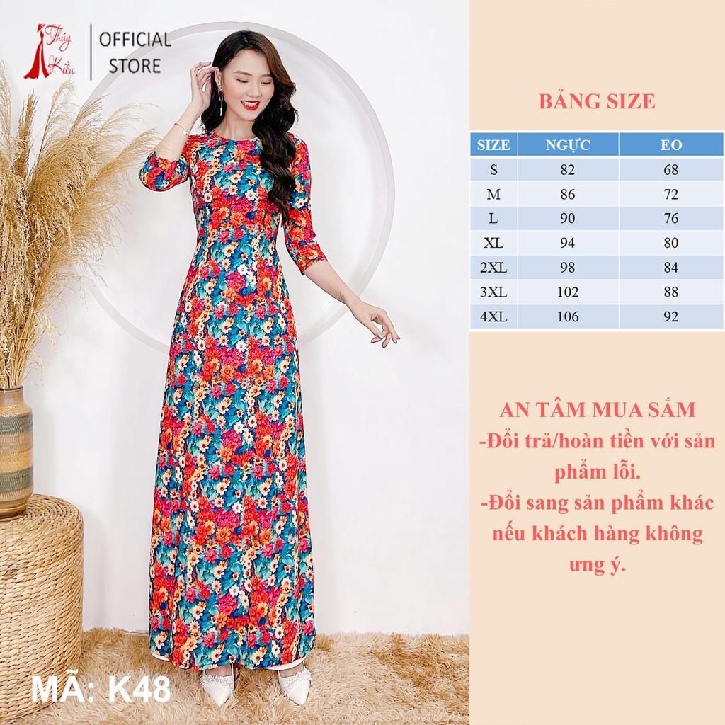 Áo dài may sẵn thiết kế nữ truyền thống đẹp cách tân tết hoa nhí K48 Thúy Kiều mềm mại, co giãn, áo dài giá rẻ