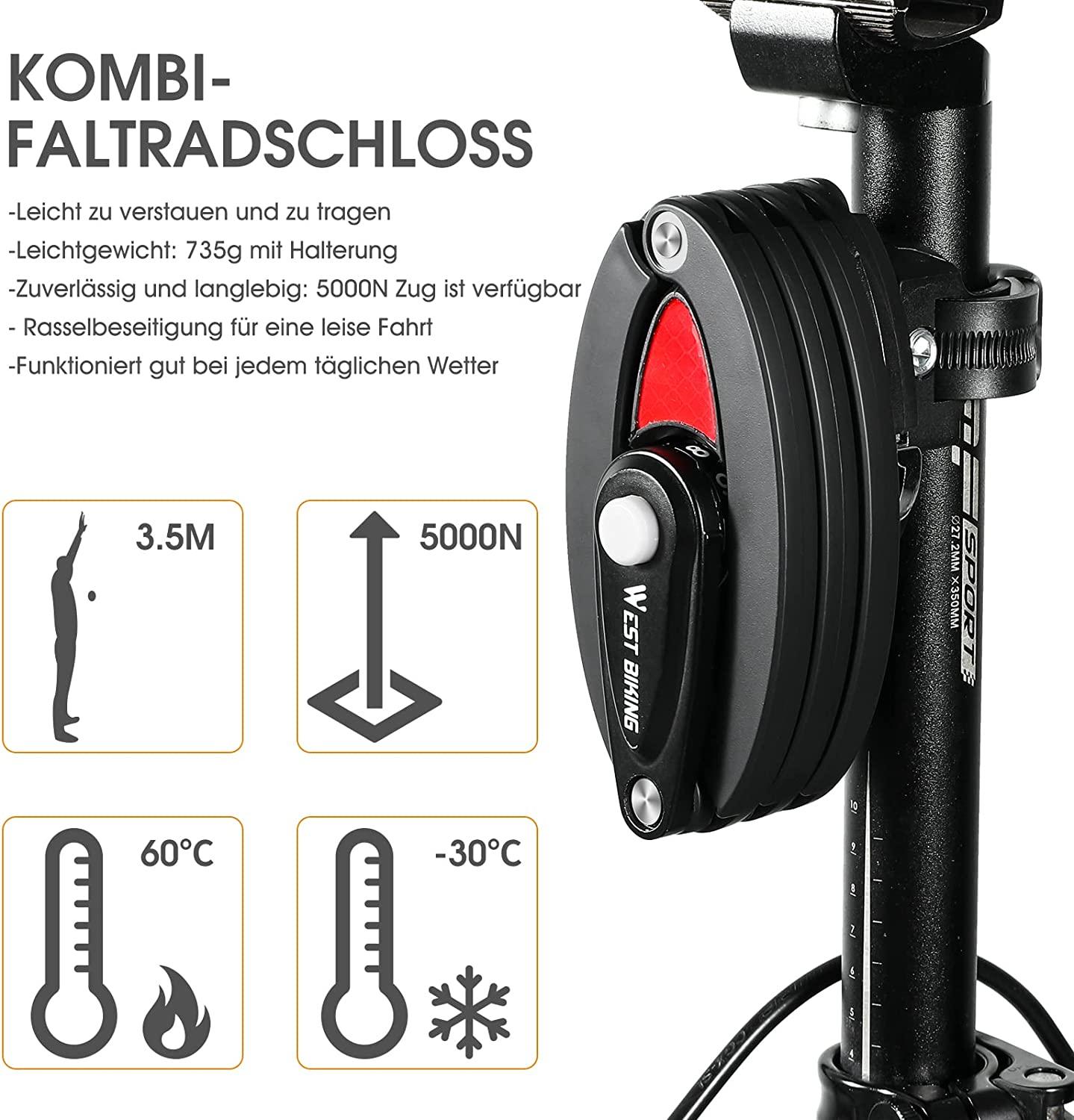 Khóa xe đạp có thể gập lại Bảo mật cao Khóa xe đạp dài 85cm có khóa giá đỡ