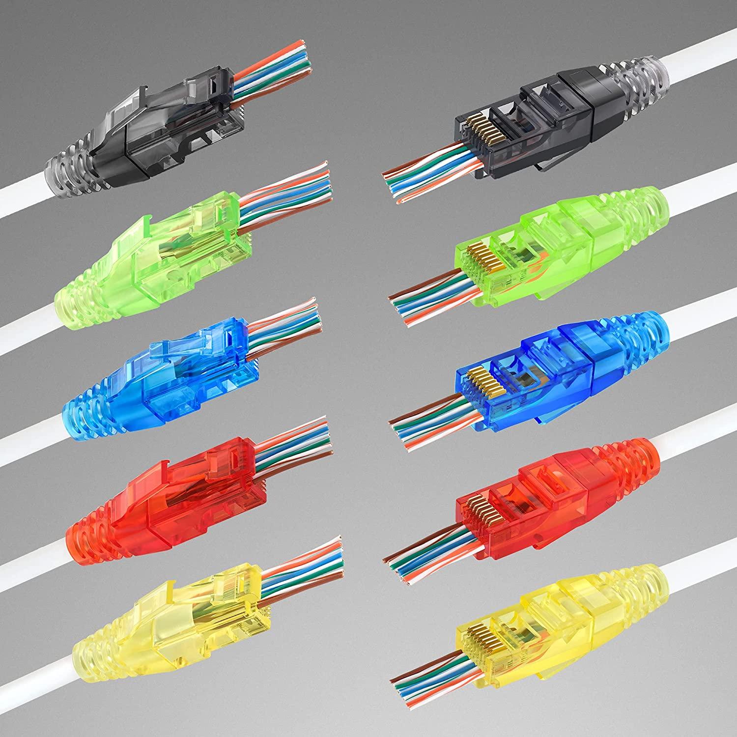 Zoerax 50pcs RJ45 Cat6 đi qua các đầu nối và giày cứu trợ biến dạng 50 %