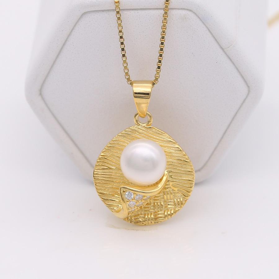 Dây Chuyền Bạc Ngọc Trai Lá Vàng M-1534 Bảo Ngọc Jewelry