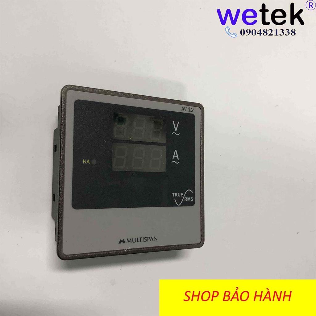 Multispan AV-12, Đồng hồ đo dòng, áp 1 pha, trực tiếp tới 30A, gián tiếp qua CT, cấp cx 0.5, LED hiện số, mặt cánh tủ
