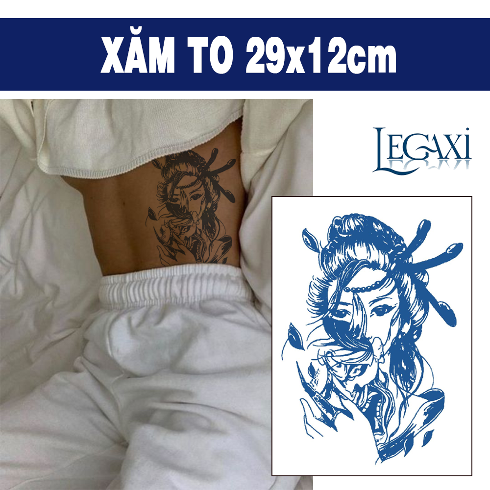 Tờ Xăm Hình Dán Tattoo Tạm Thời 15 Ngày Không Trôi Chống Thấm Nước Mĩ nữ Tóc Đen Cổ đại Legaxi
