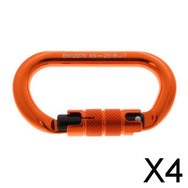 4xOval Climbing Carabiner 25KN Aluminum Auto Locking Carabiner orange