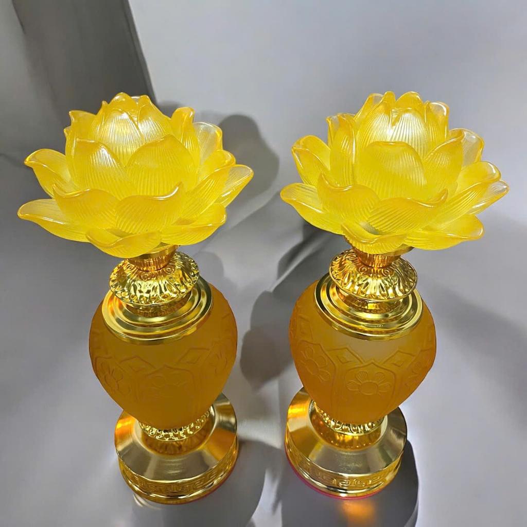 [MẪU MỚI] Cặp đèn thờ hoa sen bình ngọc RỒNG VIỆT, đèn thờ dáng bình hoa cao cấp đặt ban thần tài