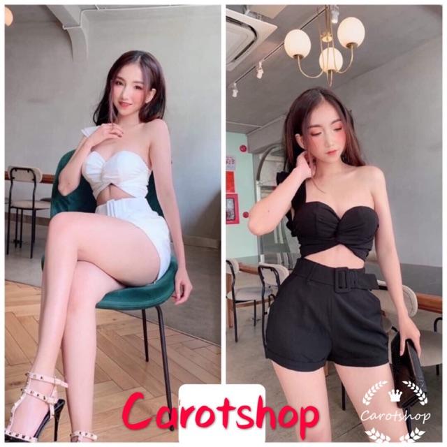 Set áo cúp ngực 1 vai quần Short lưng cao - Carotshop
