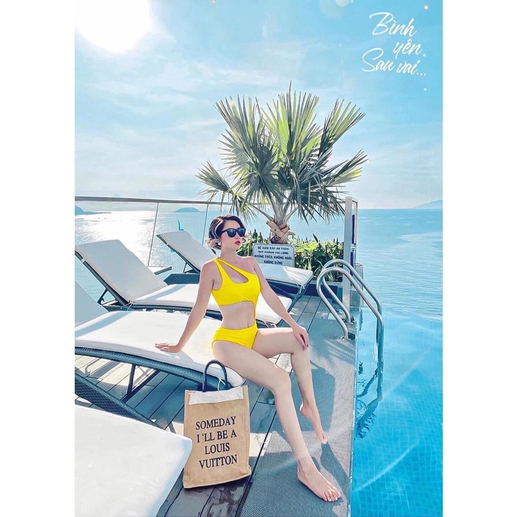 Bikini Đồ Bơi Đi Biển Một Mảnh Khoét Eo Sexy 4 Màu Vàng/Đen/Cam/Vàng R55