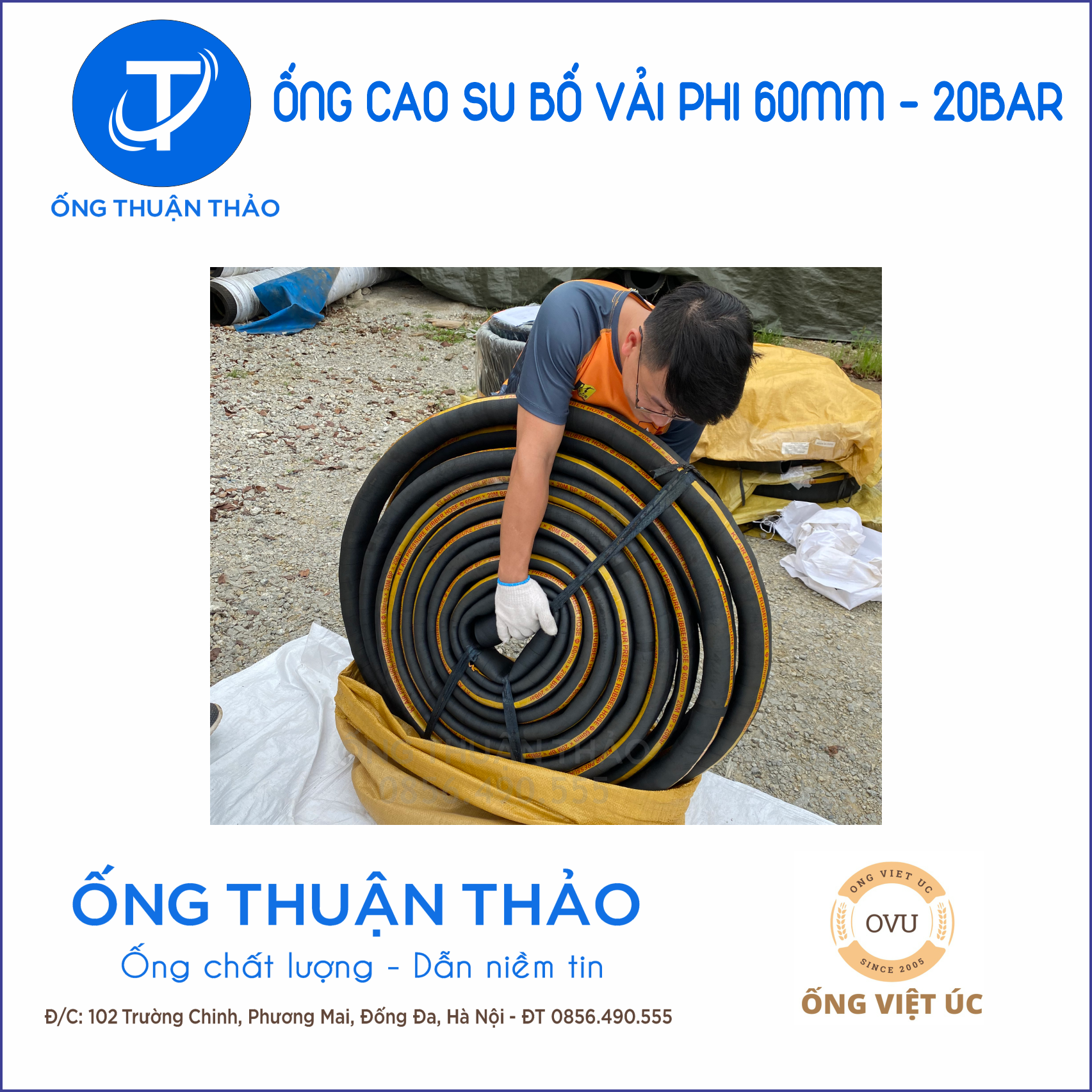 Ống Cao Su Bố Vải KT Phi 60MM cuôn 20 mét Nhập Khẩu - Loại nhẹ & Siêu bền - Ống Xối Thuận Thảo