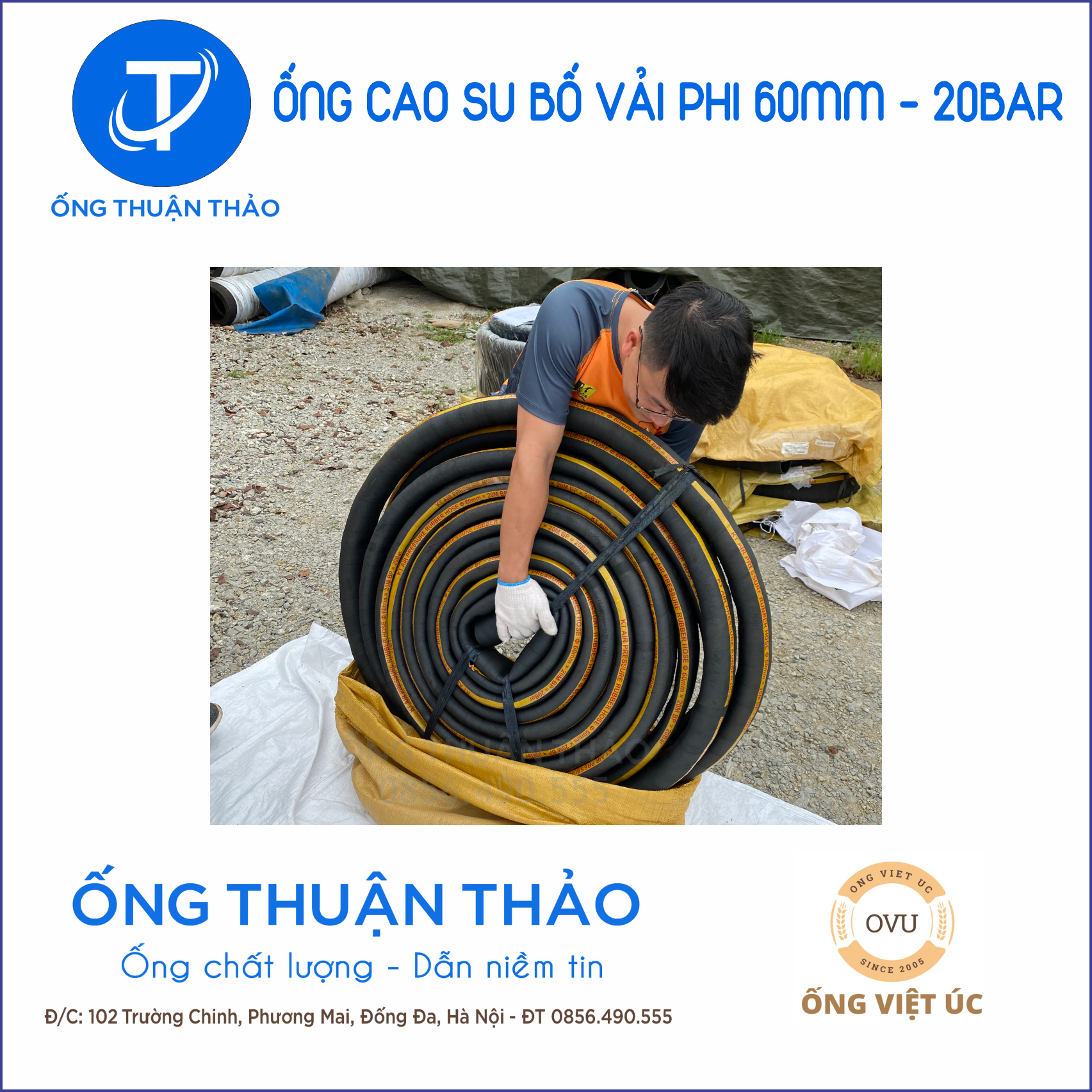 Ống Cao Su Bố Vải KT Phi 60MM  cuôn 20 mét Nhập Khẩu - Loại nhẹ &amp; Siêu bền - Ống Xối  Thuận Thảo