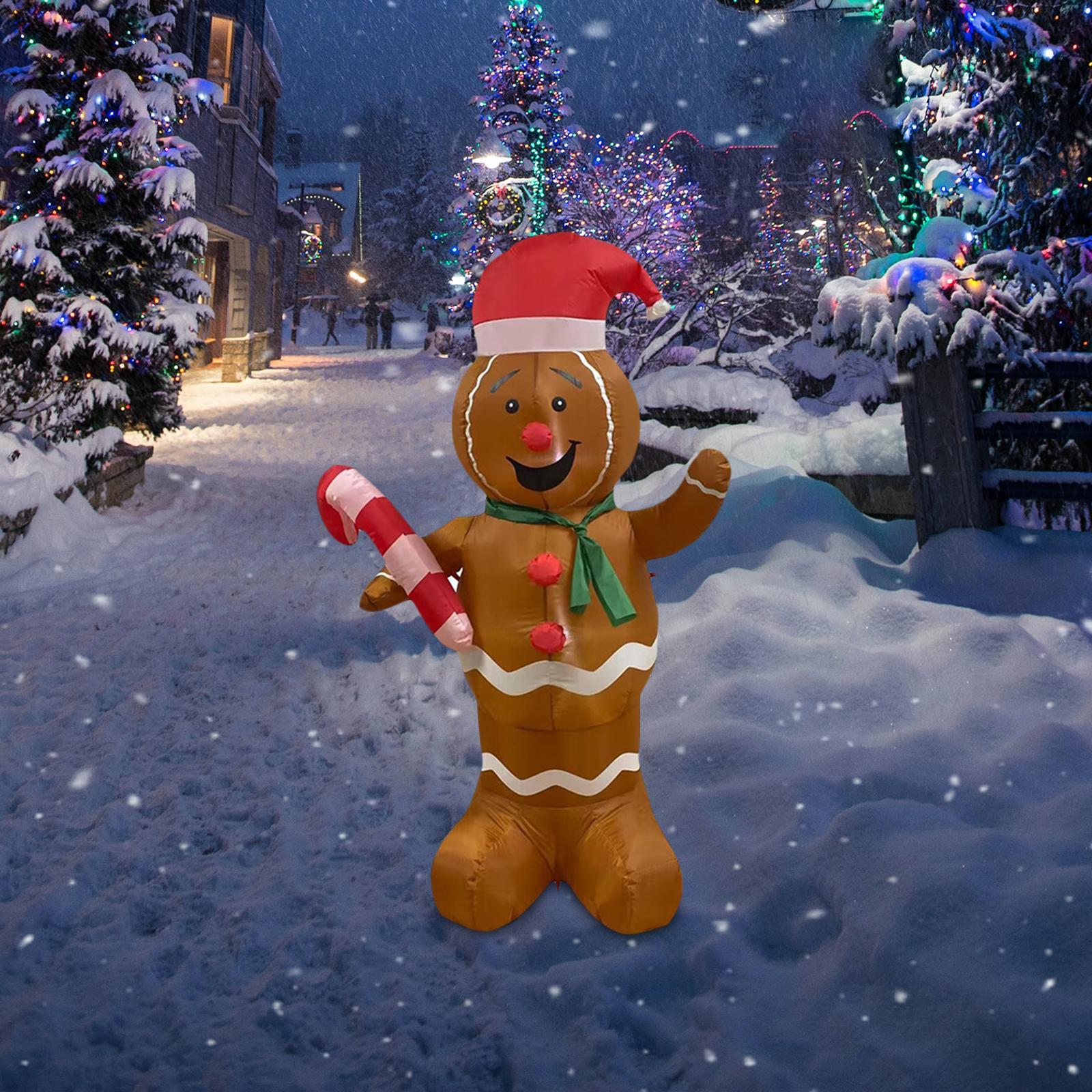 5ft Festive Decoration Gingerbread Man with LED Lights Reusable ,Adorable Inflatable for Yard Indoor Party Decoration Outdoor Decorations