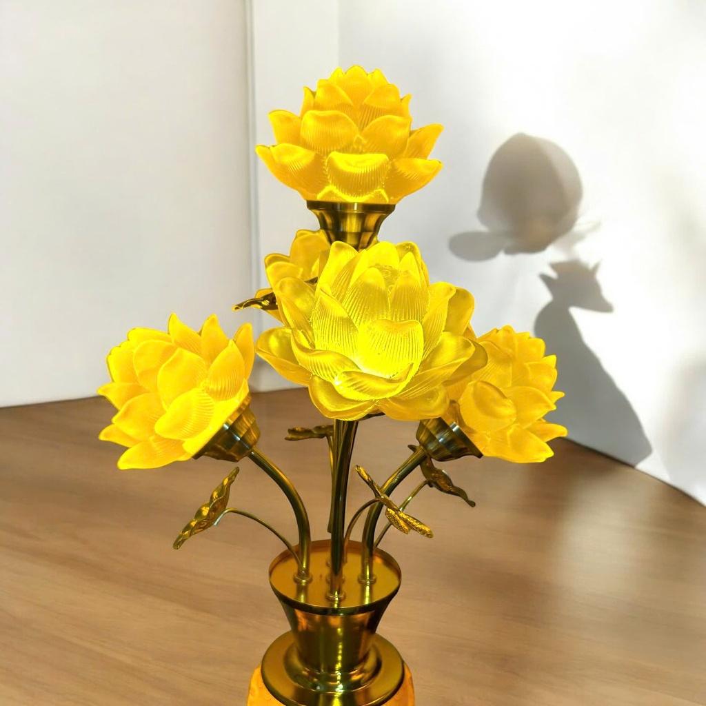 cặp đèn thờ 5 bông lưu ly sen nổi RỒNG VIỆT, Cặp đèn thờ thân hợp kim thiết kế cao cấp