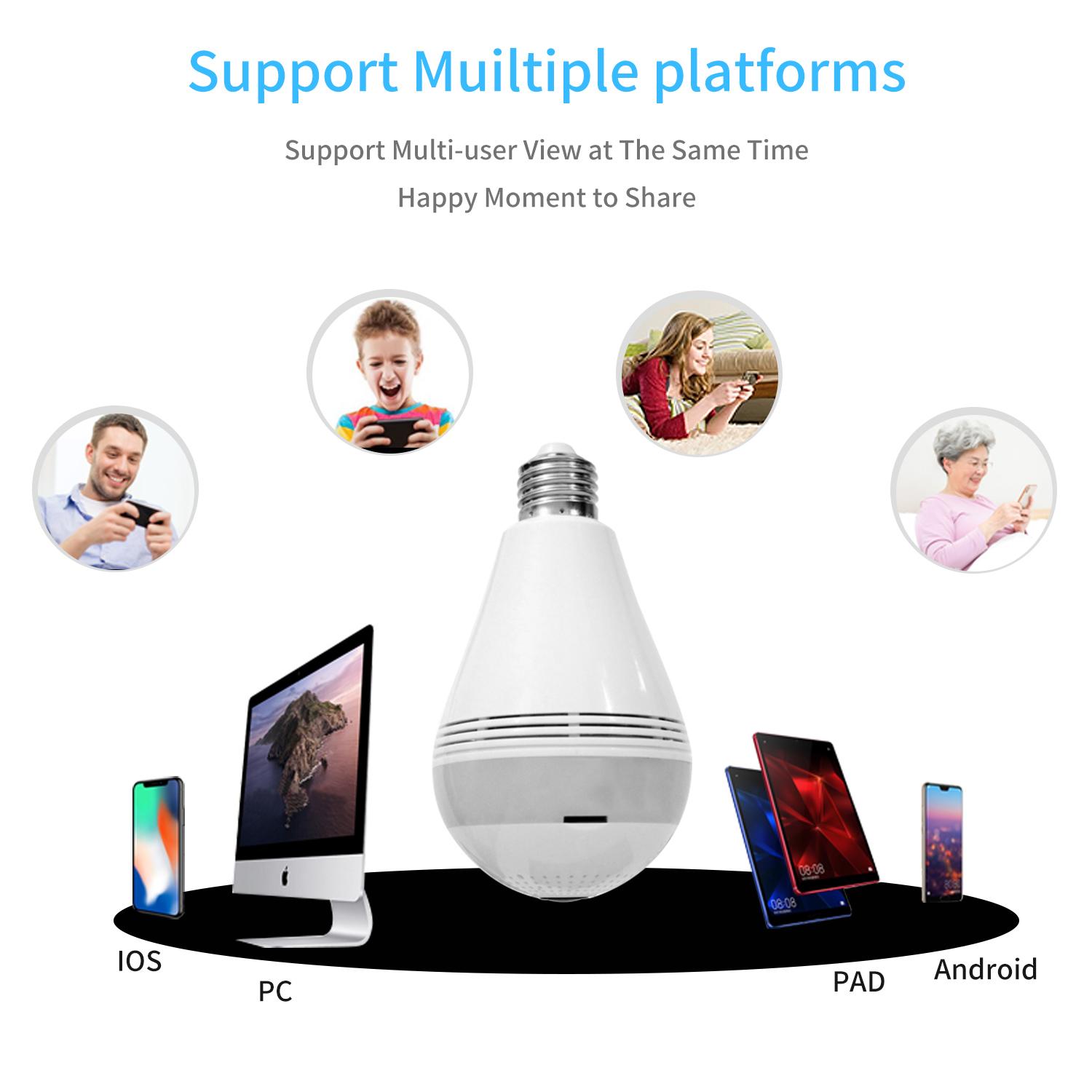 Bóng đèn camera toàn cảnh 360 Wifi 960MP Tầm nhìn ban đêm toàn cảnh Âm thanh hai chiều An ninh gia đình Đèn giám sát video Camera Wifi Màu sắc: Camera an ninh