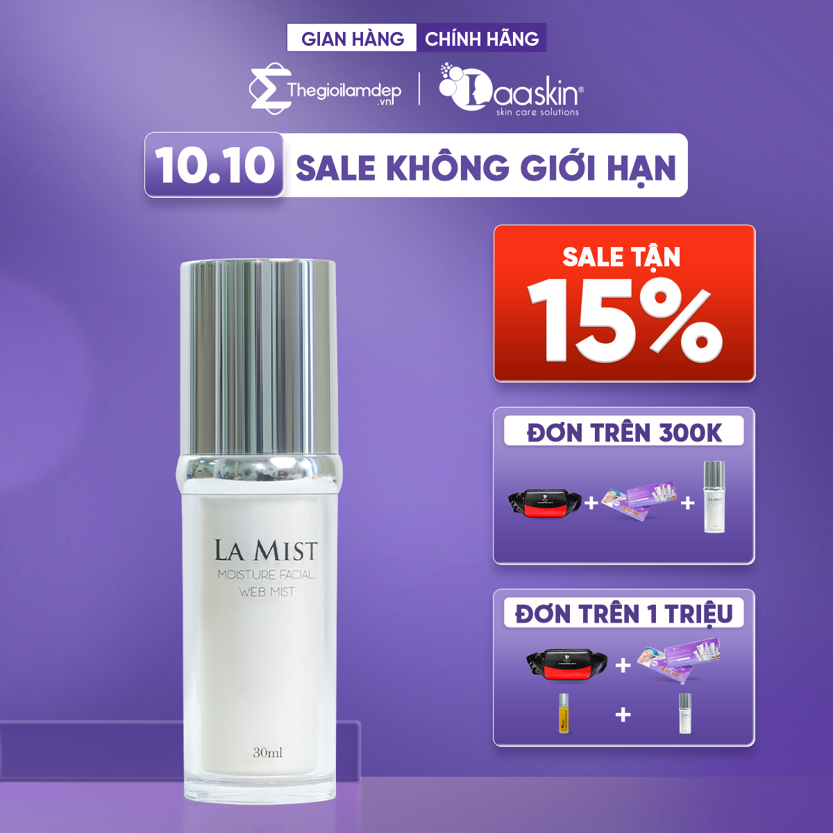 Nước xịt khoáng nâng cơ Lamist Laaskin hỗ trợ làm mịn da, giảm nếp nhăn và chân chim 30ml